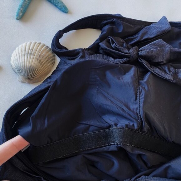 Anthropologie | High Neck One Piece Swimsuit Black Small Textured Plunge Back - Picture 12 of 16